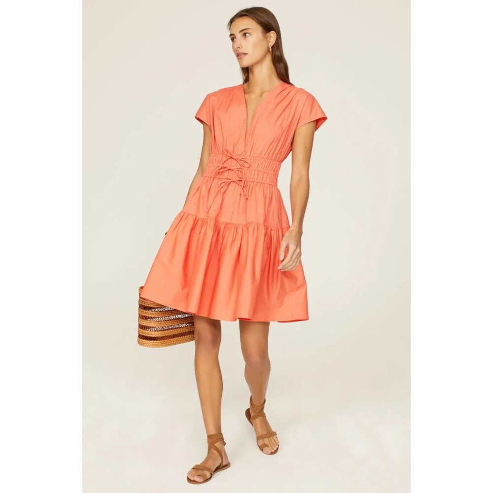 DEREK LAM COLLECTIVE Orange Smocked Hourglass Tie Waist Mini Dress Sz EU48/US16
